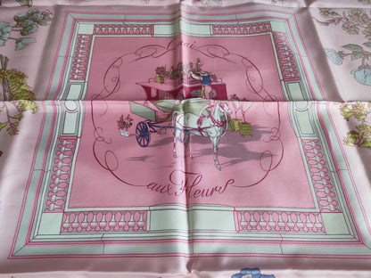 Hermes Carr 90 Quai Aux Fleurs Flowering Coastal Avenue Scarf Pink Silk
