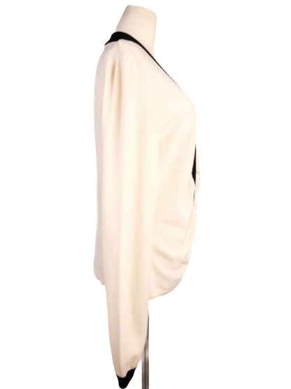 Excellent Valentino White Wool Cardigan Size M with Black Trim
