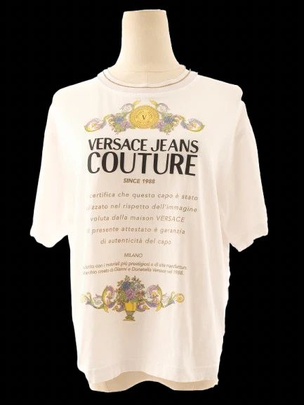 excellent versace jeans couture white t-shirt size m floral design