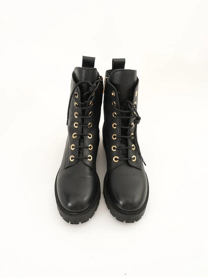 Excellent Baldinini Black Leather Boots Size 38 with Gold Accent