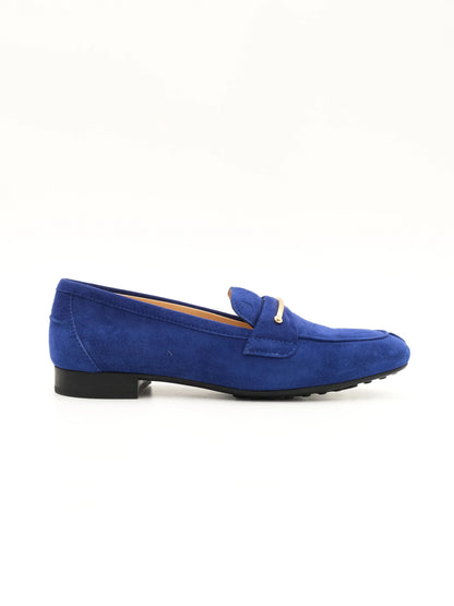 Perfect Tod's Blue Suede Loafers with Metal Accent Size 35