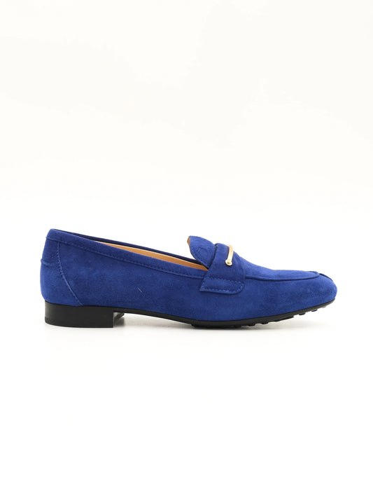 Perfect Tod's Blue Suede Loafers with Metal Accent Size 35