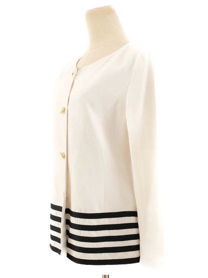 Excellent Byblos White Jacket Women's Size L with Black Stripes