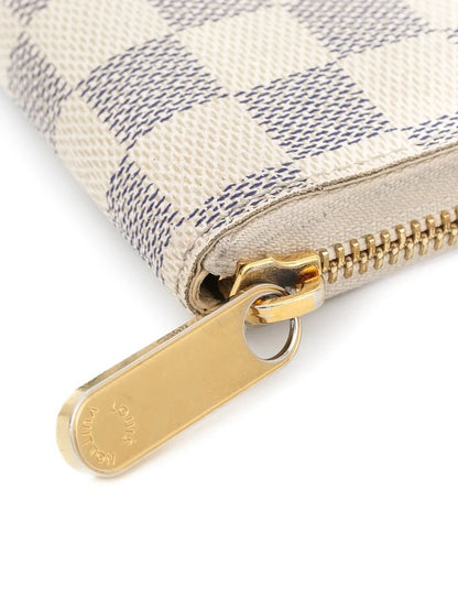 Excellent Louis Vuitton Checkered Leather Wallet with Gold Zipper