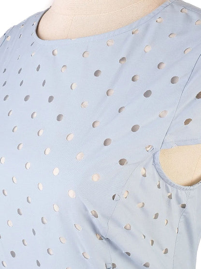 Excellent Moschino Light Blue Dress M Polyester Eyelet Pleated Skirt