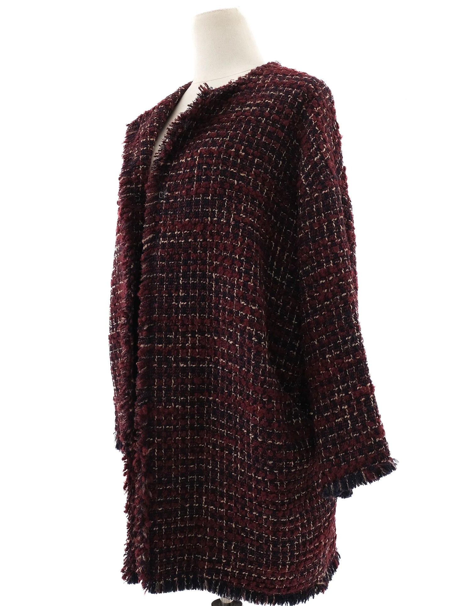 excellent gerard darel wool coat xl burgundy black white tweed