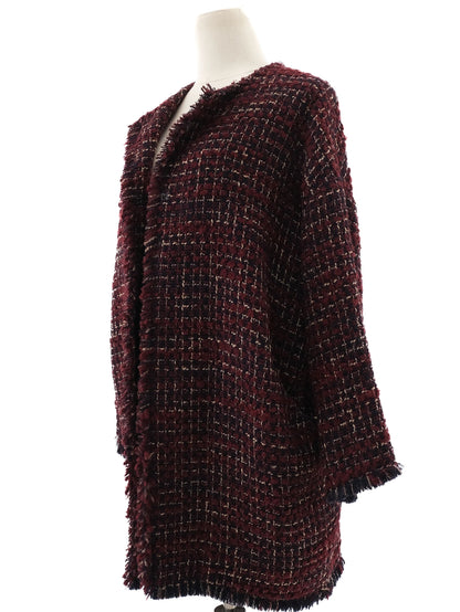 Excellent Gerard Darel Wool Coat XL Burgundy Black White Tweed