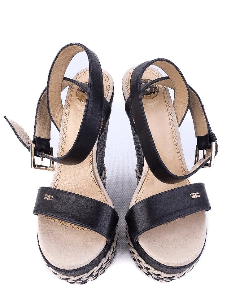 average condition elisabetta franchi black wedge sandals size 37