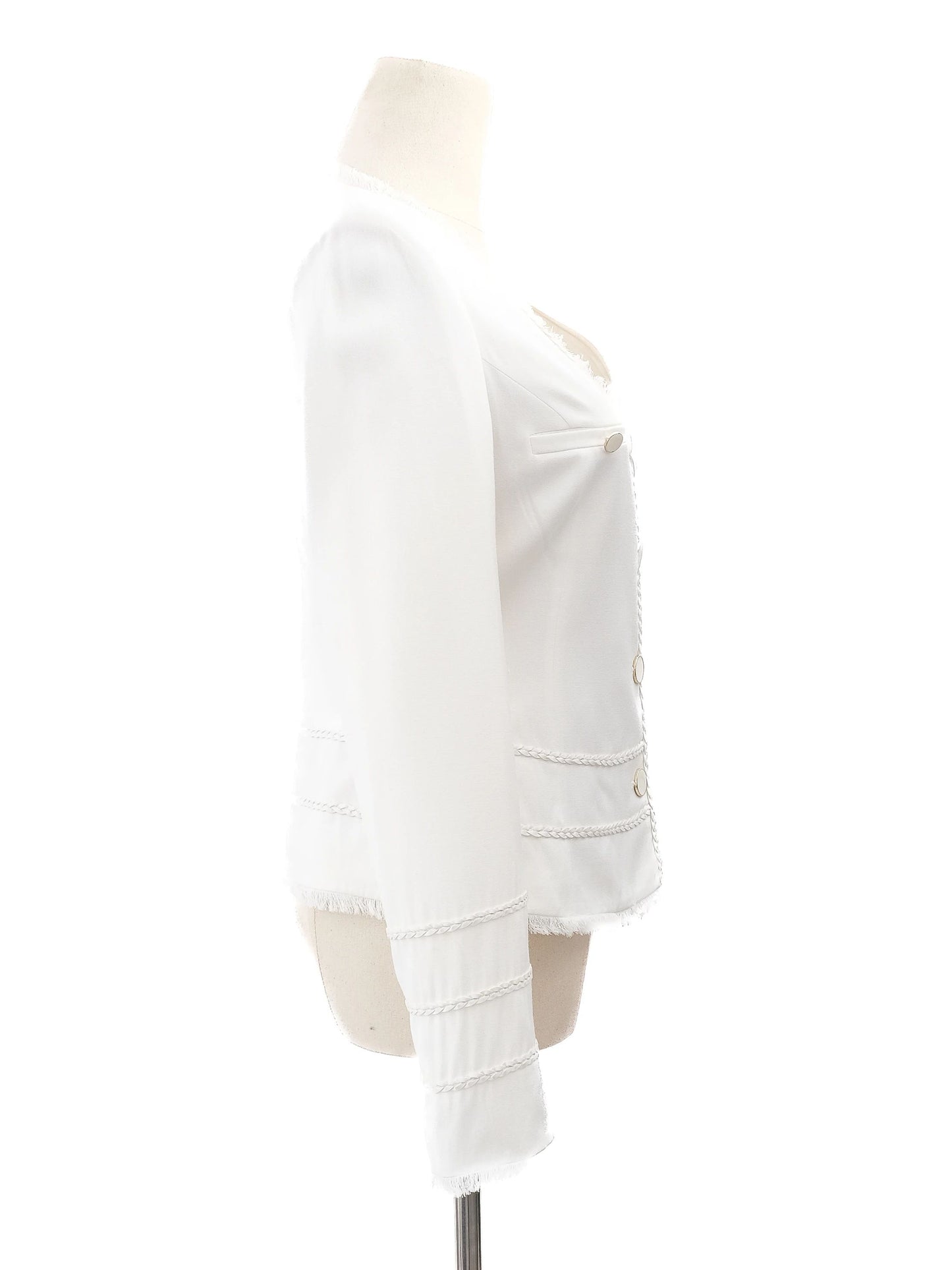 average bessini white viscose jacket size xs with decorative stitching