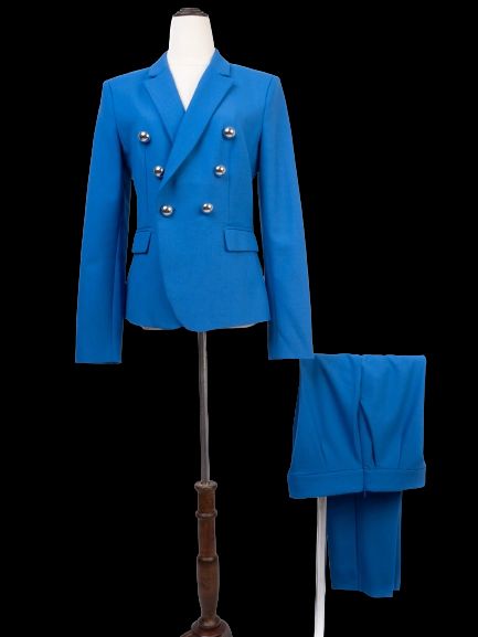 Excellent Pinko Blue Wool Double-Breasted Suit with Trousers