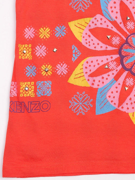 Excellent Kenzo Kids Red T-Shirt Size 10 Floral Design Modal