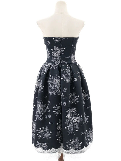 Excellent Bella Potemkina Blue Floral Strapless Dress Size S