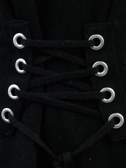 EXCELLENT Sandro Black Wool Long-Sleeve Sweater Corset Detail