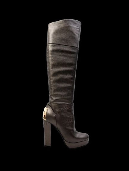 Excellent Baldan Gray Leather High-Heeled Boots Size 36