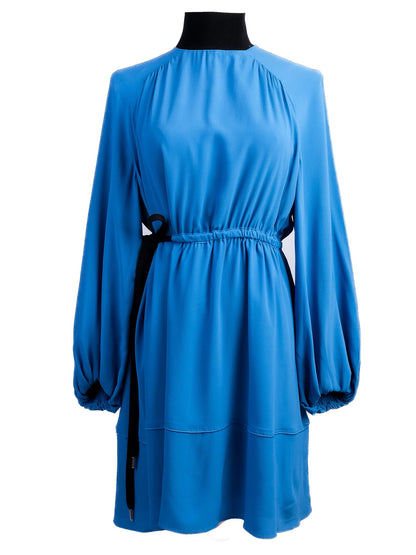 Excellent Sportmax Blue Silk Dress Size M with Tie Belt