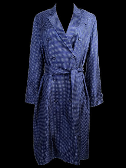 Excellent J. Crew Blue Polka Dot Silk Trench Coat with Belt