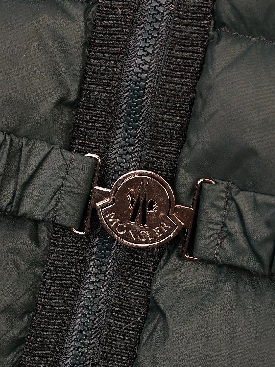 excellent moncler dark green padded coat with hood size 12 for kids