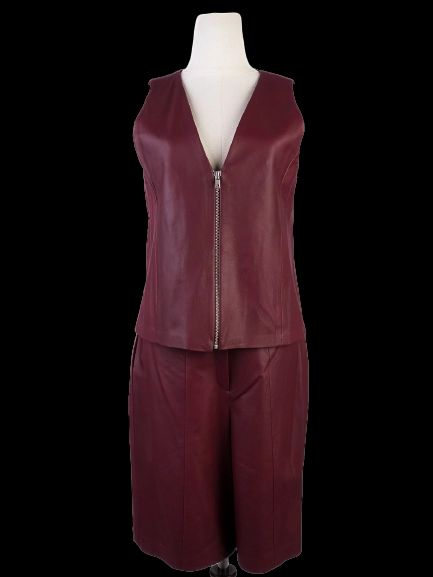 excellent drome red leather two-piece set women size m