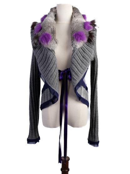Excellent Kali Orea Gray Wool Sweater with Fur Collar Size M
