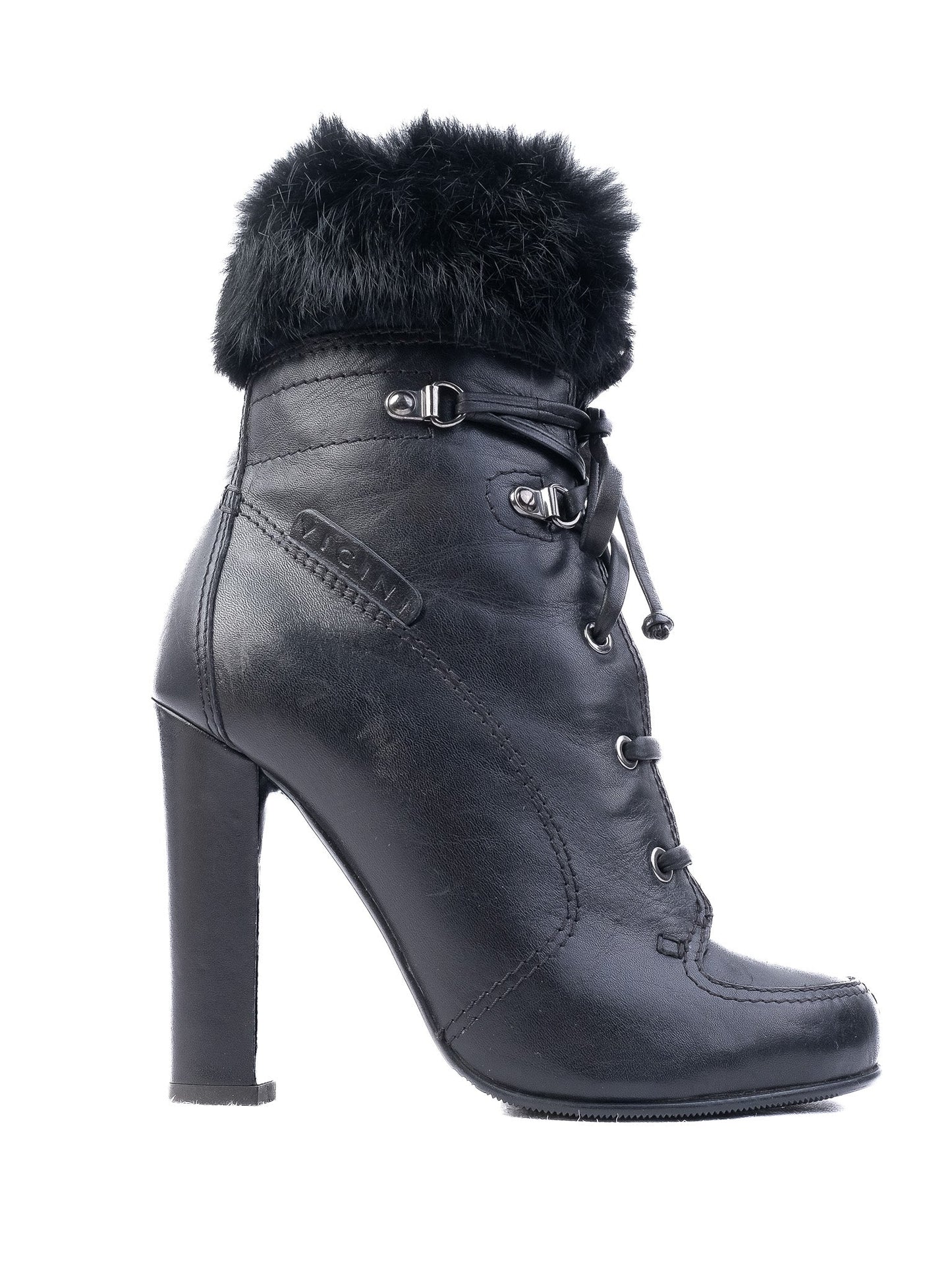 excellent vicini black leather high-heeled ankle boots size 37.5