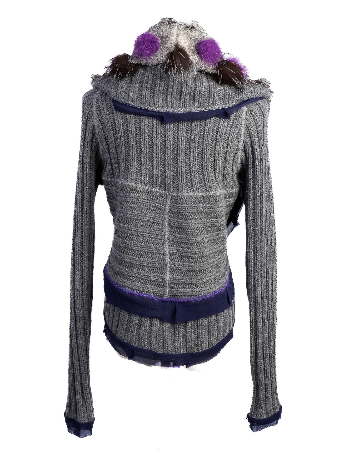 excellent kali orea gray wool sweater with fur collar size m