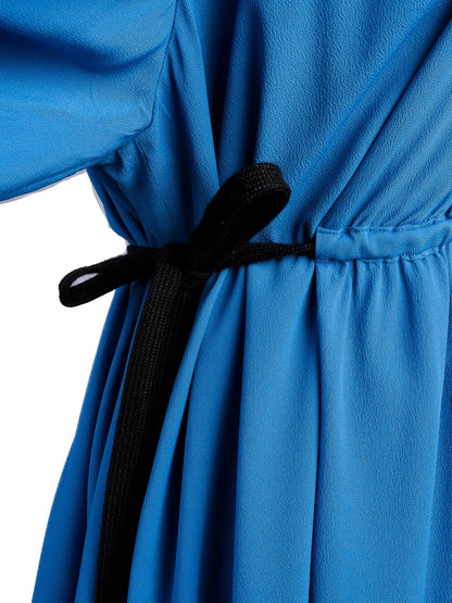 Excellent Sportmax Blue Silk Dress Size M with Tie Belt