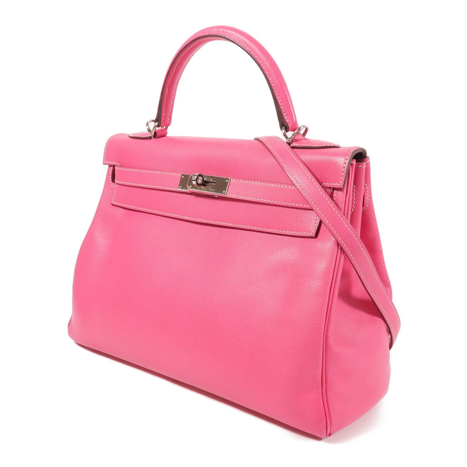 Hermes Epsom Leather Kelly 32 Silver Hand-turn Shoulder Bag Rose Tyrien 2way Shoulder Bag Rose Tyrien Pink Rose Tyriem E