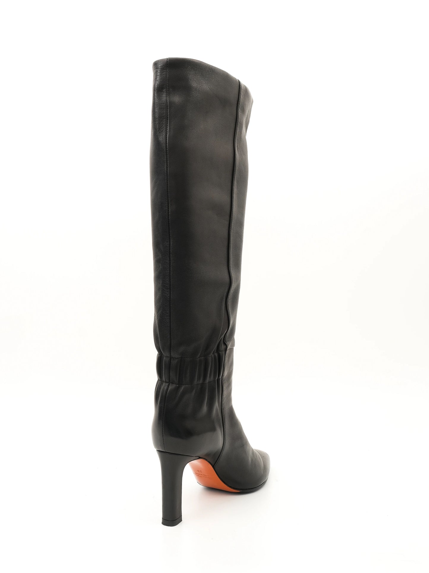 excellent santoni black leather knee-high boots size 36