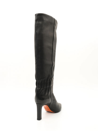 Excellent Santoni Black Leather Knee-High Boots Size 36