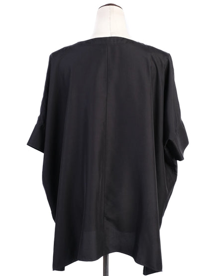 Excellent Cos Black Silk V-Neck Top Size M Wide Sleeves
