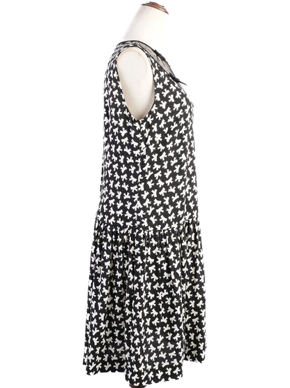 Excellent Red Valentino Black Dress XL with White Bird Print