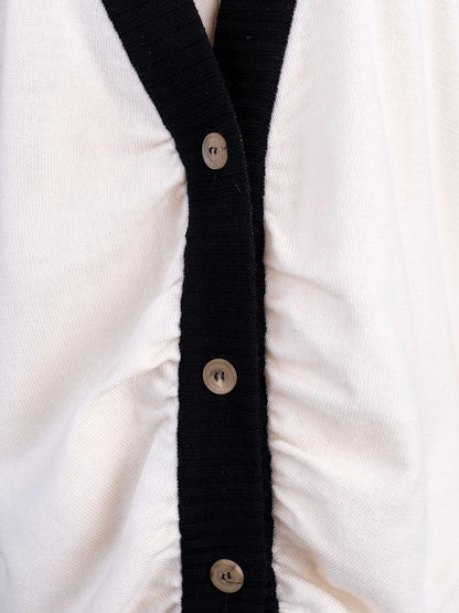 Excellent Valentino White Wool Cardigan Size M with Black Trim