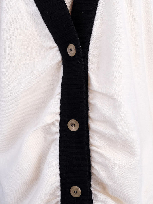 Excellent Valentino White Wool Cardigan Size M with Black Trim