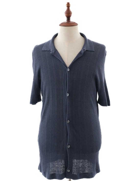 Hermes Men's Silk Button-Up Shirt Blue Size L Excellent Condition