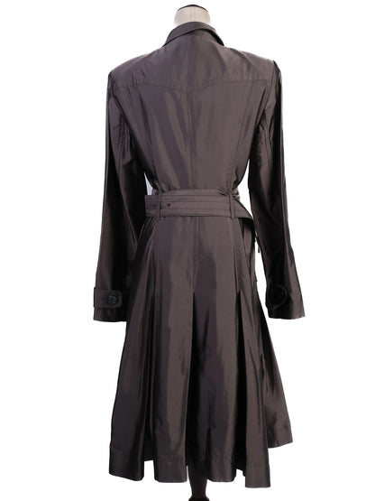 Excellent Burberry Gray Silk Trench Coat with Belted Waist
