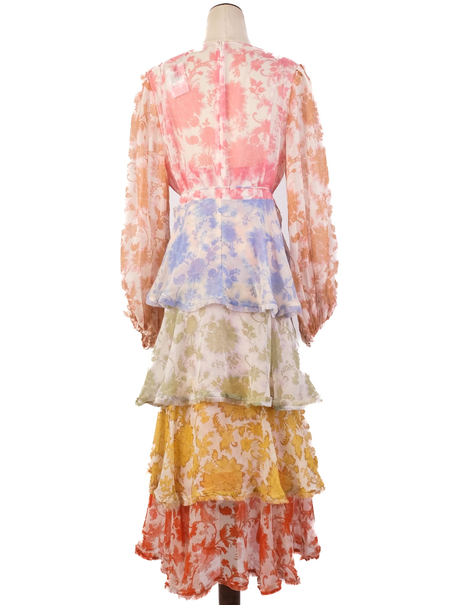 zimmermann floral tiered dress in silk, size l, excellent condition