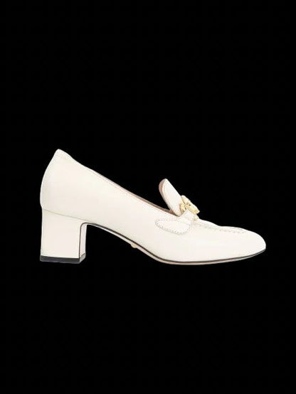 Excellent Gucci White Leather Block-Heeled Loafers Size 36.5