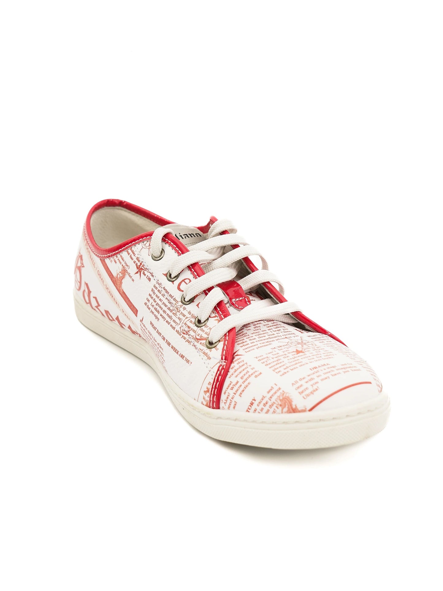 excellent john galliano white leather sneakers size 37 with newspaper print