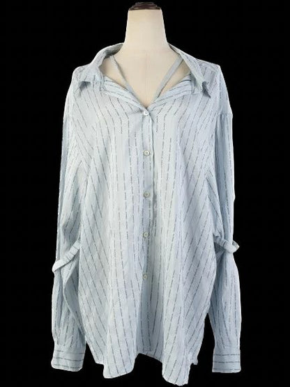 Excellent Prada Blue Silk Button-Up Shirt Size L - Women's Fashion