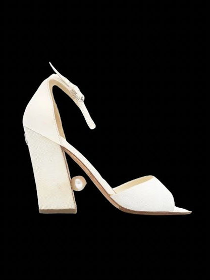 Average Chanel Yellow High Heeled Shoes Size 38.5 with Pearl Detail