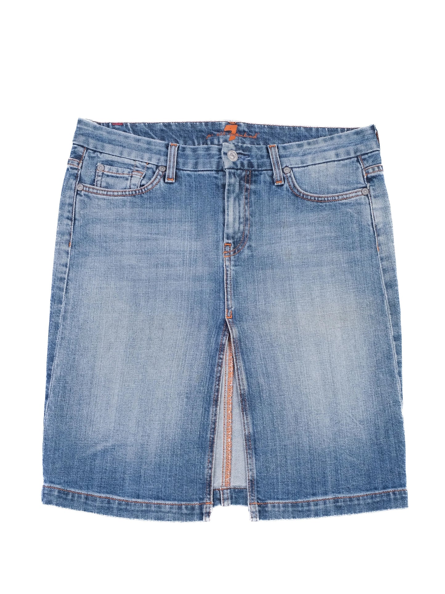 excellent 7 for all mankind blue denim skirt size m