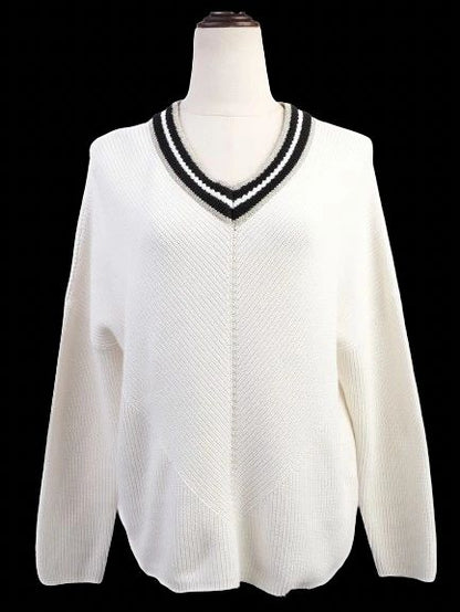 Maje White Knitted Sweater Excellent Condition V-Neck Striped