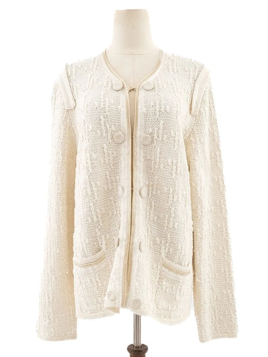 Excellent Escada White Wool Jacket Size L with Textured Knit