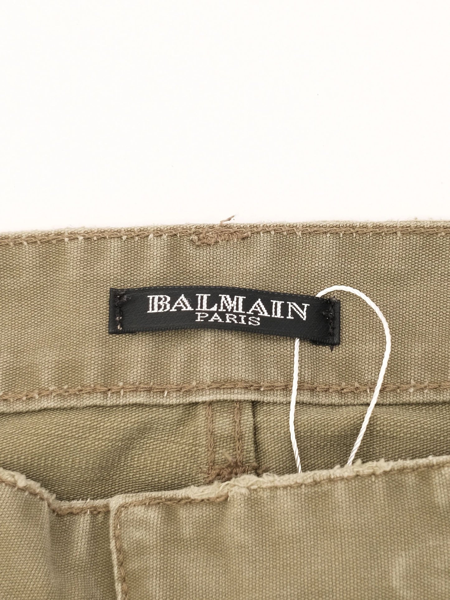 excellent balmain women's green pants size m with distressed details