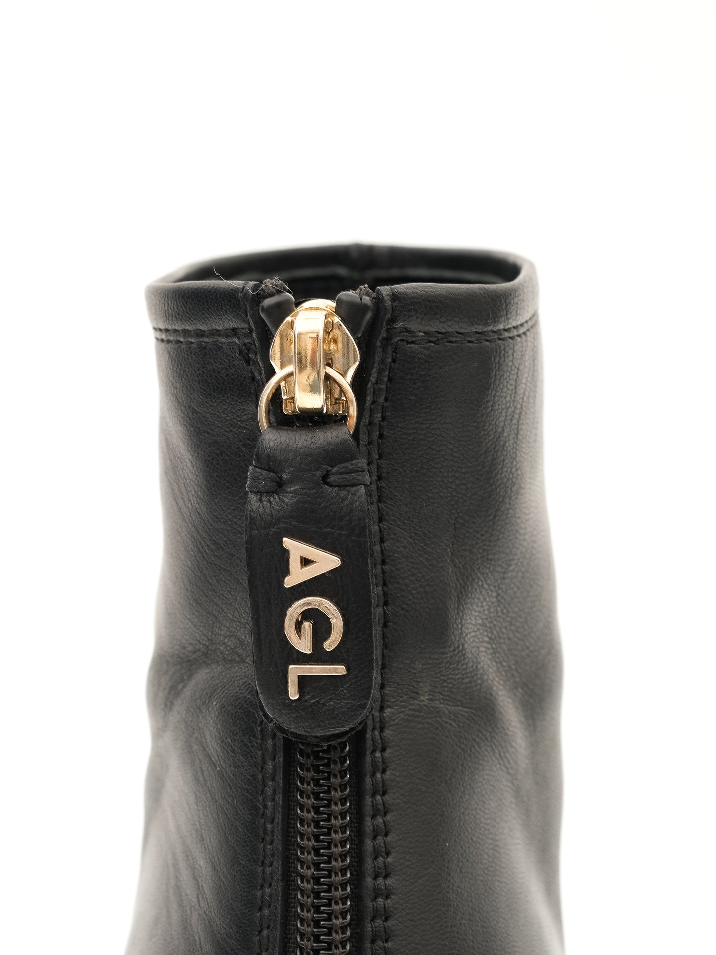 excellent agl black leather ankle boots size 36 with block heel