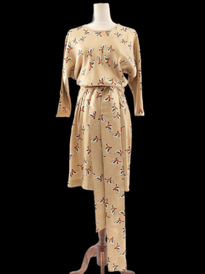 Excellent Alexander Terekhov Yellow Silk Dress with Bird Pattern
