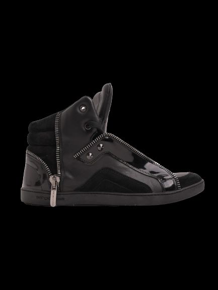 Excellent Sergio Rossi Black Leather High-Top Sneakers Size 37