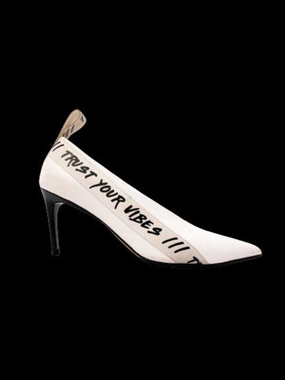 Good Baldan White High-Heeled Leather Shoes Size 36.5 with Unique Strap
