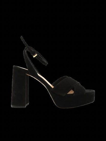 Excellent Uterque Black Genuine Suede Platform Heeled Sandals Size 39