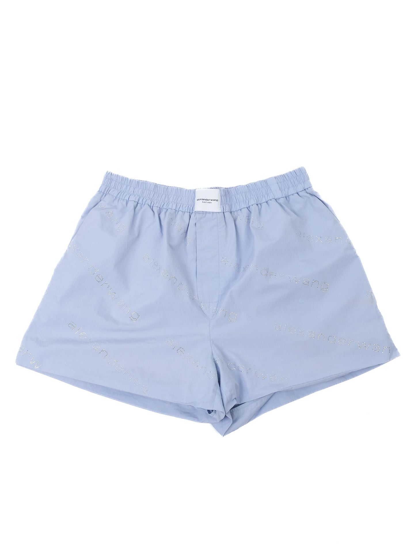 excellent alexander wang blue cotton women's shorts with rhinestones